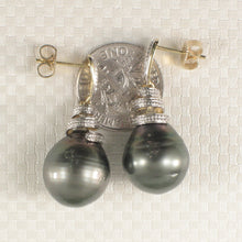 Load image into Gallery viewer, 1T00802B-Genuine-Diamond-Black-Tahitian-Pearl-14k-Yellow-Gold-Dangle-Earrings