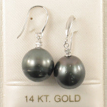 Load image into Gallery viewer, 1T00926-Tahitian-Pearl-Diamond-14k-Solid-Gold-Dangle-Hook-Earrings