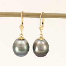 Load image into Gallery viewer, 1T02020-Natural-Black-Tahitian-Pearl-14k-Gold-Leverblack-Dangle-Earrings