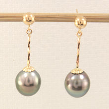 Load image into Gallery viewer, 1T01040-Natural-Black-Tahitian-Pearl-14k-Gold-Stud-Dangle-Earrings