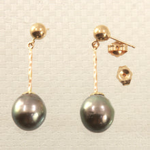 Load image into Gallery viewer, 1T01040-Natural-Black-Tahitian-Pearl-14k-Gold-Stud-Dangle-Earrings