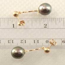 Load image into Gallery viewer, 1T01040-Natural-Black-Tahitian-Pearl-14k-Gold-Stud-Dangle-Earrings