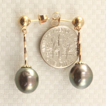 Load image into Gallery viewer, 1T01040-Natural-Black-Tahitian-Pearl-14k-Gold-Stud-Dangle-Earrings