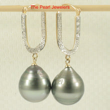 Load image into Gallery viewer, 1T01140-14k-Gold-Diamond-Charming-Black-Tahitian-Pearl-Dangle-Earrings