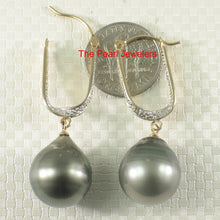 Load image into Gallery viewer, 1T01140-14k-Gold-Diamond-Charming-Black-Tahitian-Pearl-Dangle-Earrings