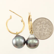 Load image into Gallery viewer, 1T01400-14k-Gold-Hoop-Black-Tahitian-Pearl-Dangle-Earrings