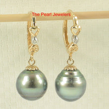 Load image into Gallery viewer, 1T01651-Tahitian-Pearl-14k-Soul-Mate-Clip-Diamond-Dangle-Earrings