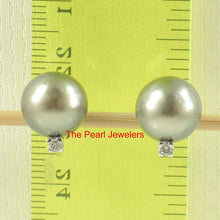 Load image into Gallery viewer, 1T01907-14k-Diamond-Charming-Gray-Tahitian-Pearls-Stud-Earrings