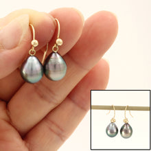 Load image into Gallery viewer, 1T02630-14kt-Gold-Fish-Hook-Simple-Charming-Black-Tahitian-Pearls-Earrings