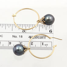 Load image into Gallery viewer, 1T03591B-14k-Yellow-Gold-Hoop-Black-Tahitian-Pearl-Dangle-Earrings