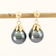 Load image into Gallery viewer, 1T04911-14kt-Yellow-Solid-Gold Black-Tahitian-Pearl-Drop-Dangle-Earrings