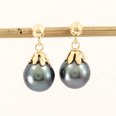 1T04911-14kt-Yellow-Solid-Gold Black-Tahitian-Pearl-Drop-Dangle-Earrings