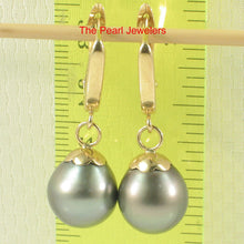 Load image into Gallery viewer, 1T05742A-14k-Gold-Euro-Back-Caps-Black-Tahitian-Pearl-Dangle-Earrings