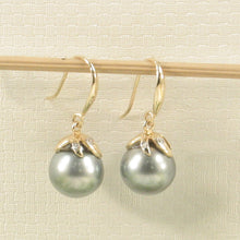 Load image into Gallery viewer, 1T09651-Genuine-Diamond-Tahitian-Pearl-14k-Gold-Dangle-Hook-Earrings