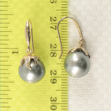 Load image into Gallery viewer, 1T09651-Genuine-Diamond-Tahitian-Pearl-14k-Gold-Dangle-Hook-Earrings