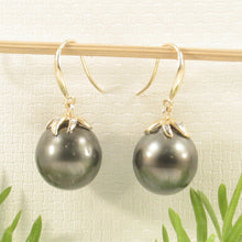 Load image into Gallery viewer, 1T09654C-Genuine-Tahitian-Pearl-Diamond-14k-Gold-Dangle-Hook-Earrings