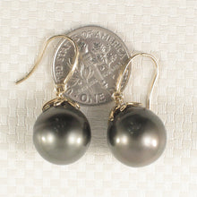 Load image into Gallery viewer, 1T09654C-Genuine-Tahitian-Pearl-Diamond-14k-Gold-Dangle-Hook-Earrings