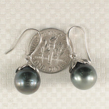 Load image into Gallery viewer, 1T09658-Genuine-Tahitian-Pearl-Diamond-14k-Dangle-Hook-Earrings