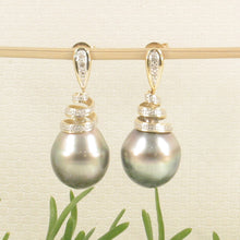 Load image into Gallery viewer, 1T10800A-Genuine-Diamond-Peacock-Tahitian-Pearl-14k-Gold-Dangle-Earrings