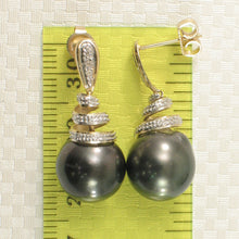 Load image into Gallery viewer, 1T10800B-Genuine-Diamond-Black-Tahitian-Pearl-14k-Gold-Dangle-Earrings