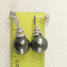 Load image into Gallery viewer, 1T10805-Genuine-Diamond-Black-Tahitian-Pearl-14k-WG-Dangle-Earrings