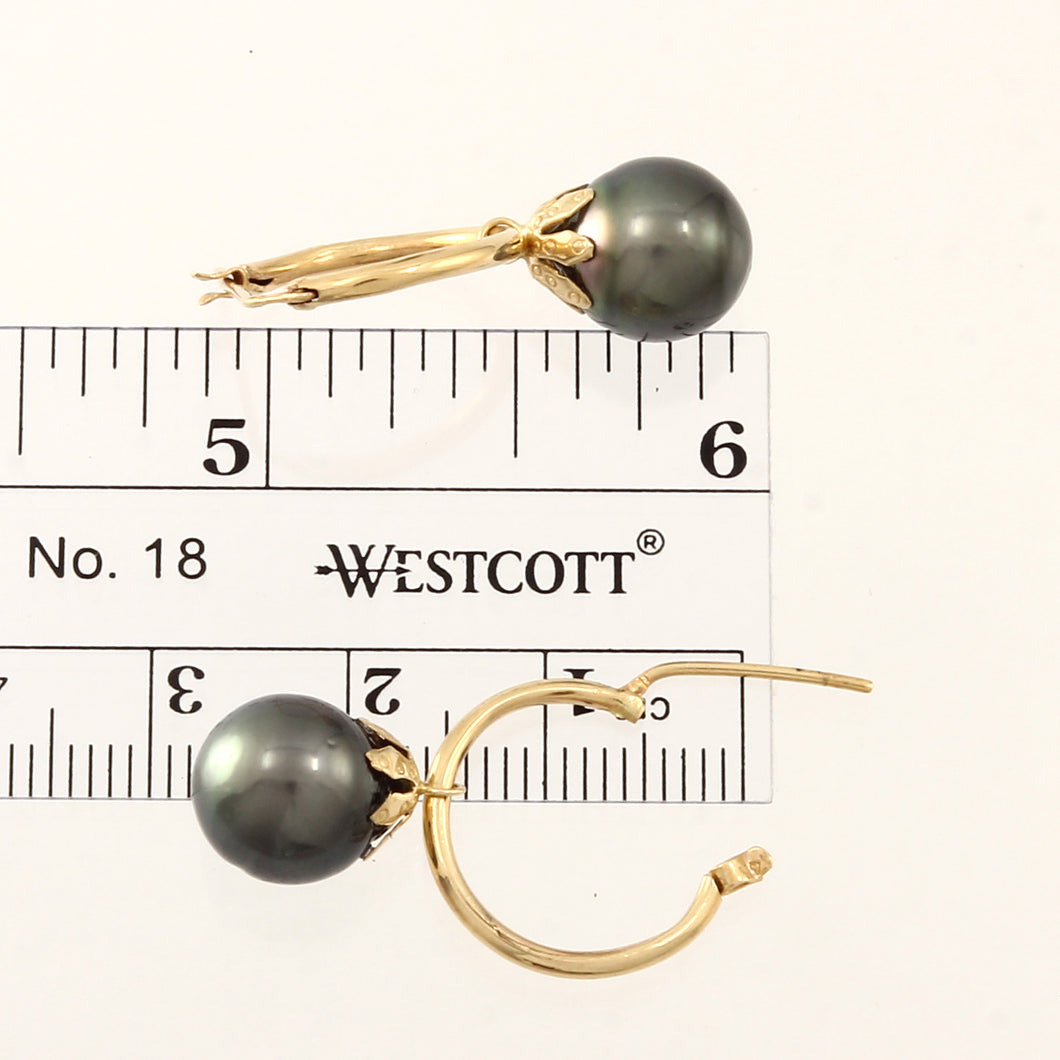 1T81400-14k-Gold-Hoop-Flower-Cap-Black-Tahitian-Pearl-Dangle-Earrings