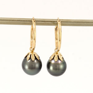 1T81400-14k-Gold-Hoop-Flower-Cap-Black-Tahitian-Pearl-Dangle-Earrings