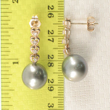 Load image into Gallery viewer, 1T98100B-14k-Gold-Love-Hearts-Diamond-Tahitian-Pearl-Dangle-Earrings
