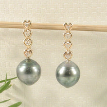 Load image into Gallery viewer, 1T98101A-14k-Gold-Beautiful-Unique-Diamonds-Tahitian-Pearl-Dangle-Earrings
