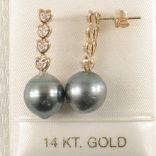 Load image into Gallery viewer, 1T98101A-14k-Gold-Beautiful-Unique-Diamonds-Tahitian-Pearl-Dangle-Earrings