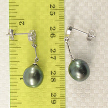 Load image into Gallery viewer, 1T98630-14k-Solid-Gold-Genuine-Diamond-Black-Tahitian-Pearl-Dangle-Earrings