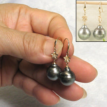 Load image into Gallery viewer, 1T99852-Traditional-Hawaiian-Plumeria-Style-Tahitian-Pearl-14k-Gold-Earrings