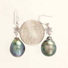 Load image into Gallery viewer, 1T99858-Traditional-Hawaiian-Plumeria-Style-Tahitian-Pearl-14kt-White-Gold-Earrings