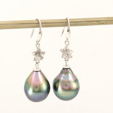 Load image into Gallery viewer, 1T99858-Traditional-Hawaiian-Plumeria-Style-Tahitian-Pearl-14kt-White-Gold-Earrings