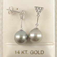 Load image into Gallery viewer, 1T99860-14k-W/G-Genuine-Diamonds-Smoky-white-Tahitian-Pearl-Earrings