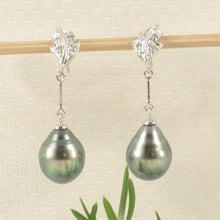 Load image into Gallery viewer, 1T99870-14k-White-Gold-Genuine-Diamond-Black-Tahitian-Pearl-Dangle-Earrings