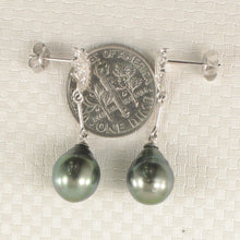 Load image into Gallery viewer, 1T99870-14k-White-Gold-Genuine-Diamond-Black-Tahitian-Pearl-Dangle-Earrings