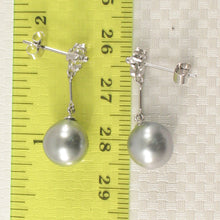 Load image into Gallery viewer, 1T99920-14k-Genuine-Diamond-Silver-Tone-Tahitian-Pearl-Dangle-Earrings