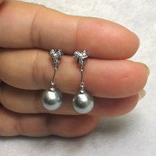 Load image into Gallery viewer, 1T99920-14k-Genuine-Diamond-Silver-Tone-Tahitian-Pearl-Dangle-Earrings
