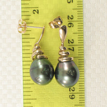 Load image into Gallery viewer, 1T99981B-14k-Gold-Unique-Black-Tahitian-Pearl-Dangle-Earrings