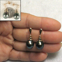 Load image into Gallery viewer, 1T99981B-14k-Gold-Unique-Black-Tahitian-Pearl-Dangle-Earrings
