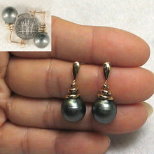 Load image into Gallery viewer, 1T99982-Unique-Black-Tahitian-Pearl-14k-Yellow-Gold-Dangle-Earrings