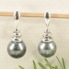 Load image into Gallery viewer, 1T99985-Unique-Black-Tahitian-Pearl-14k-White-Gold-Dangle-Earrings