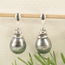 Load image into Gallery viewer, 1T99987B-14k-White-Gold-Unique-Water-Flow-Tahitian-Pearl-Dangle-Earrings