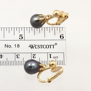 1TS1040B-14k-Gold-Gold-Fill-Clip-Tahitian-Pearl-Non-Pierced-Dangle-Earrings