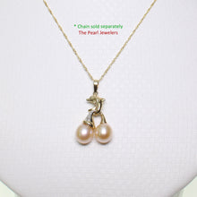Load image into Gallery viewer, 2000052-Diamond-Pink-Pearls-14K-Solid-Yellow-Gold-Dolphin-Pendent-Necklace