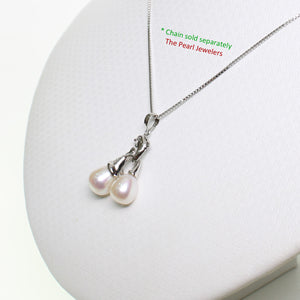 2000055-14K-Solid-White-Gold-Dolphin-Diamond-Two-White-Pearls-Pendent-Necklace