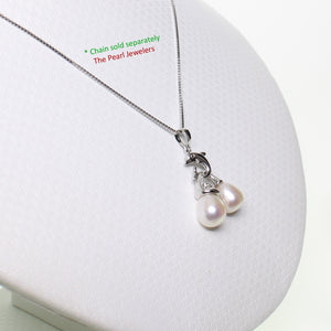 2000055-14K-Solid-White-Gold-Dolphin-Diamond-Two-White-Pearls-Pendent-Necklace