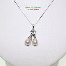 Load image into Gallery viewer, 2000055-14K-Solid-White-Gold-Dolphin-Diamond-Two-White-Pearls-Pendent-Necklace