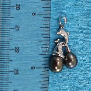 2000056-14K-W/G-Dolphin-Diamond-Two-Black-Cultured-Pearls-Pendent